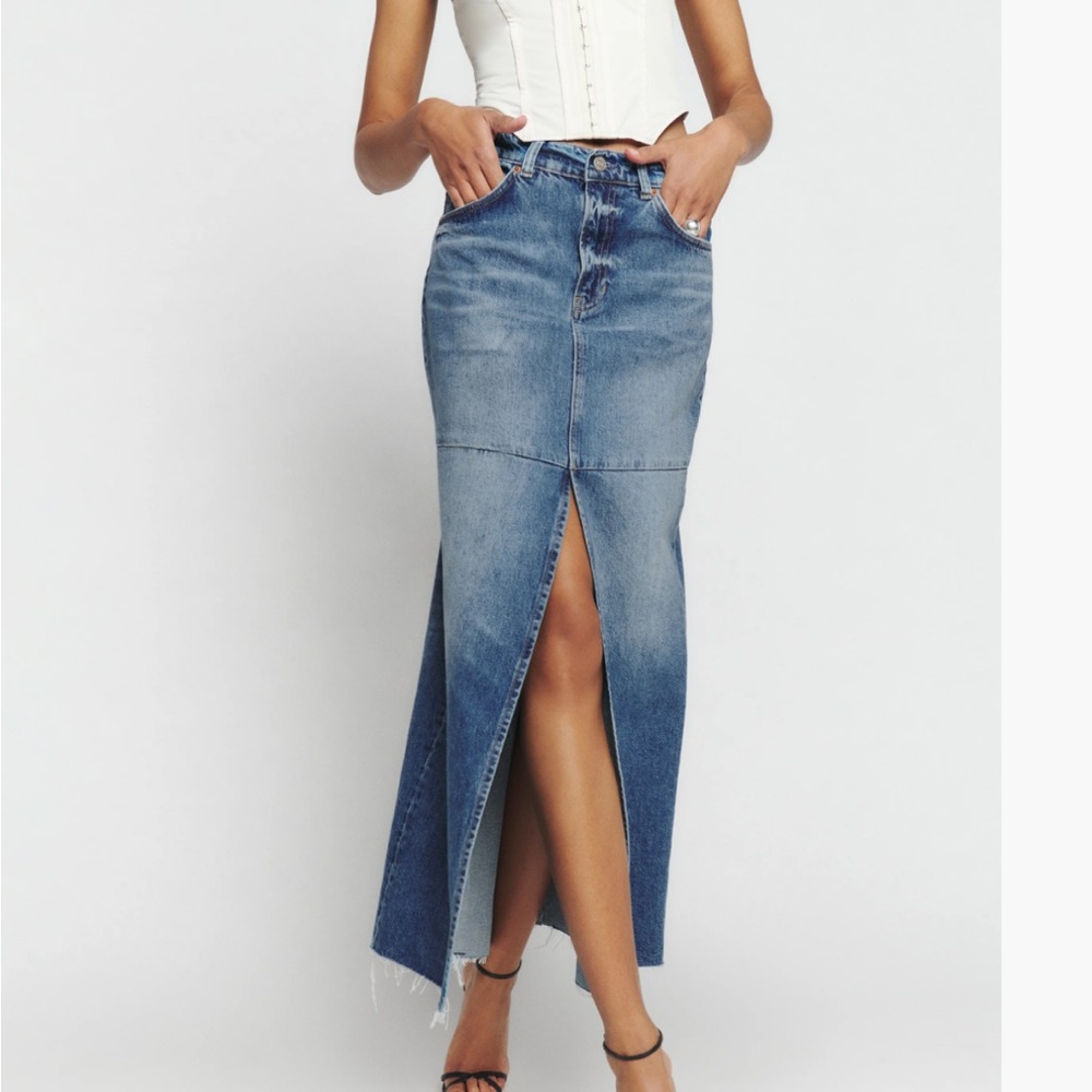 Reformation Denim Maxi Skirt with Front Slit